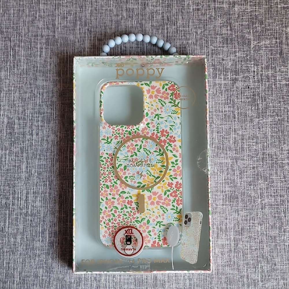 Xo Poppy iPhone 14 Pro Max Phone Case White Floral Pink Blue New